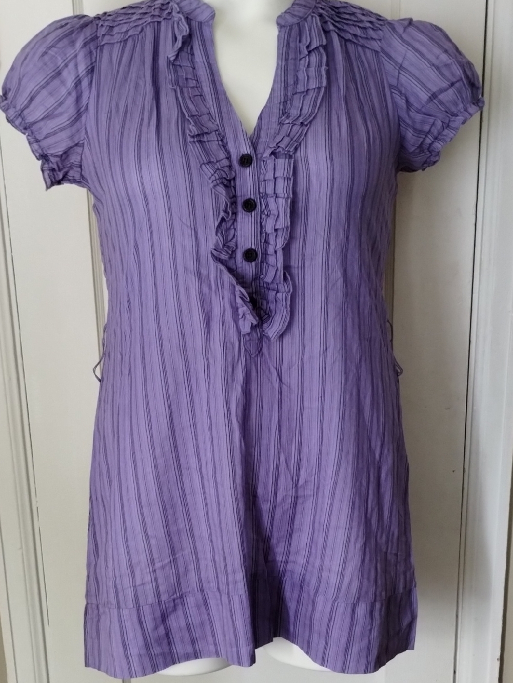 FANG Lavender Ruffle-Front Short-Sleeve Tunic